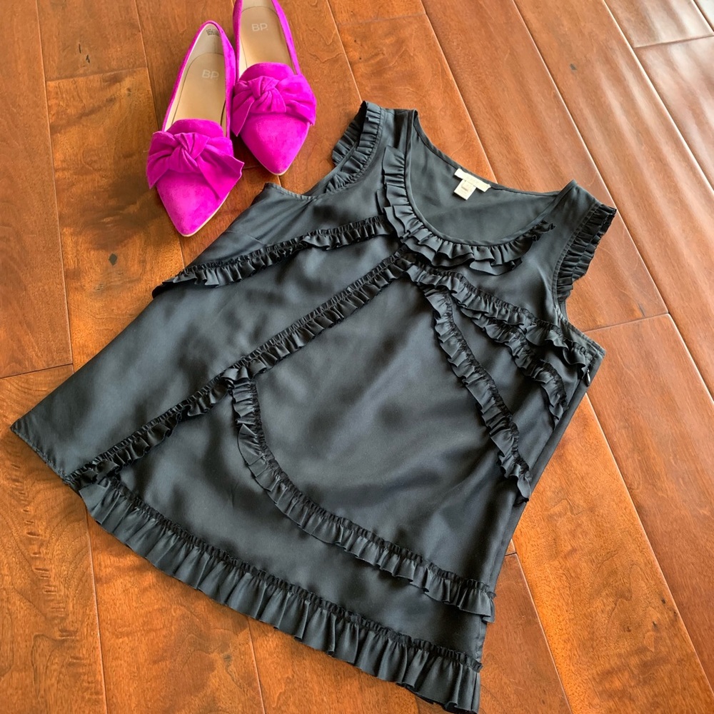 JCrew Black Silk Top With Ruffles - Picture 3 of 8